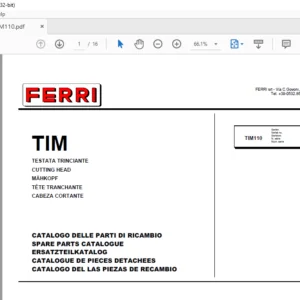 Ferri TIM110 Cutting Head Parts Catalogue Manual - PDF DOWNLOAD