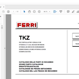 Ferri TKZ70 TKZ80 Hydraulic Flail-Hedger Mowers Parts Catalogue Manual - PDF DOWNLOAD