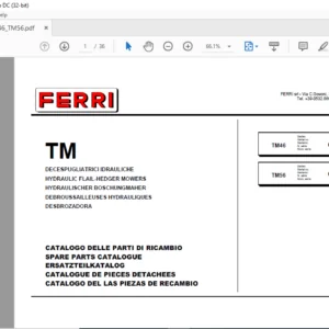 Ferri TM46 TM56 Hydraulic Flail-Hedger Mowers Parts Manual - PDF DOWNLOAD