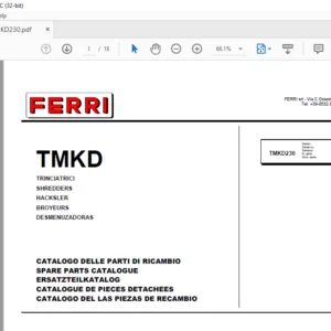 Ferri TMKD230 Shredders Parts Catalogue Manual - PDF DOWNLOAD
