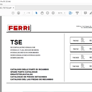Ferri TSE58Z TSE70Z TSE58ZE TSE70ZE Hydraulic Flail-Hedger Mowers Parts Manual - PDF DOWNLOAD