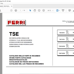 Ferri TSE58ZS TSE70ZS TSE58ZSE TSE70ZSE Hydraulic Flail-Hedger Mowers Parts Manual