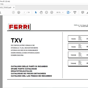 Ferri TXV50 TXV60 TXV50E TXV60E Hydraulic Flail-Hedger Mowers Parts Manual - PDF DOWNLOAD