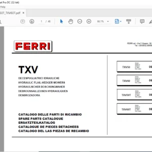 Ferri TXV50 TXV60 TXV50T TXV60T Hydraulic Flail-Hedger Mowers Parts Manual - PDF DOWNLOAD