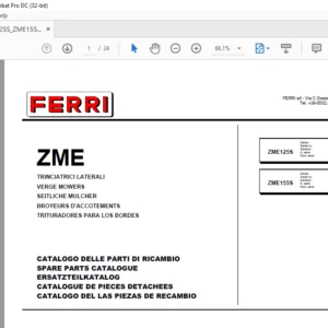 Ferri ZME125S ZME155S Verge Mowers Parts Catalogue Manual - PDF DOWNLOAD