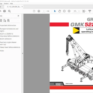 Grove GMK 5220 Operating Instructions Lattice Extension Manual - PDF DOWNLOAD