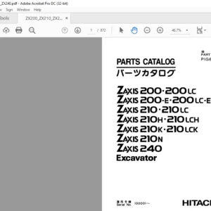 Hitachi ZX200 ZX210 ZX240 Excavator Parts Catalog Manual - PDF DOWNLOAD