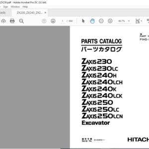 Hitachi ZX230 ZX240 ZX250 Excavator Parts Catalog Manual - PDF DOWNLOAD