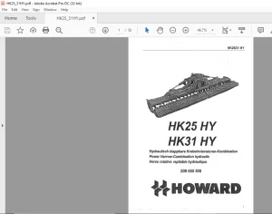 Howard HK25 HY HK31 HY Power Harrow-Combination Hydraulic Parts Manual