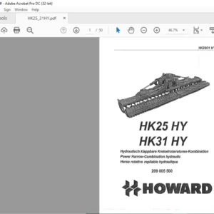 Howard HK25 HY HK31 HY Power Harrow-Combination Hydraulic Parts Manual