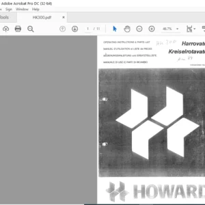 Howard HK300 Harrovator Operating Instructions & Parts Lists Manual