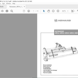 Howard Rotavator HR14 HR16 HR18 HR19 HR21 Spare Parts Manual