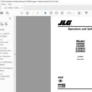 JLG 100SX 110SX 110SXJ 120SXJ Operators & Safety Manual (3121809)  - PDF DOWNLOAD (Eng)