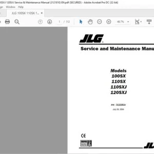 JLG 100SX 110SX 110SXJ 120SXJ Service & Maintenance Manual (3121810) EN