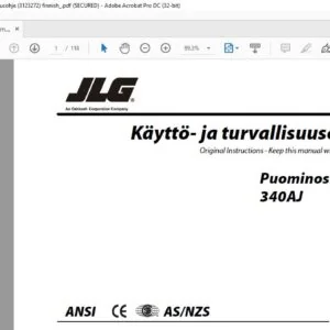 JLG 340AJ Operation & Safety Manual 3123272 - PDF DOWNLOAD (finnish)