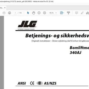 JLG 340AJ Operation & Safety Manual 3123275 - PDF DOWNLOAD (Danish)