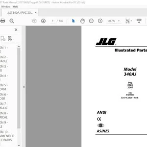 JLG 340AJ PVC 2001 2007 Parts Manual (31215005) - PDF DOWNLOAD Eng