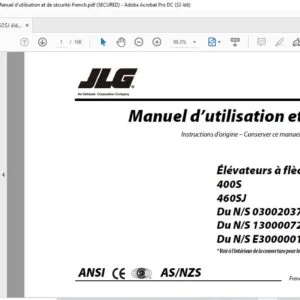 JLG 400S 460SJ élévateur à flèche modèles Manuel d'utilisation et de sécurité  - PDF DOWNLOAD  (French)