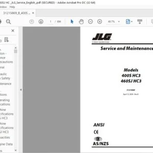 JLG 400S HC3 460SJ HC3 Service & Maintenance Manual (31215869) - PDF DOWNLOAD