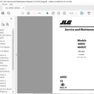 JLG 400SC 460SJC PVC 2001 Service and Maintenance Manual (31215019)  - PDF DOWNLOAD ( Eng)