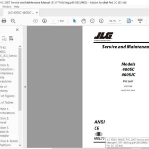 JLG 400SC 460SJC PVC 2007 Service and Maintenance Manual (31217143)  - PDF DOWNLOAD Eng