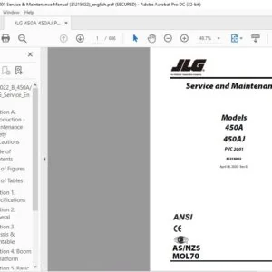 JLG 450A 450AJ PVC 2001 Service & Maintenance Manual (31215022)  - PDF DOWNLOAD