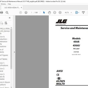 JLG 450A 450AJ PVC 2007 Service & Maintenance Manual (31217149) - PDF DOWNLOAD