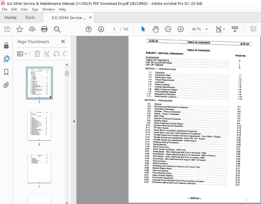 JLG 45HA Service & Maintenance Manual (3120625) - PDF Download (En) - Image 3