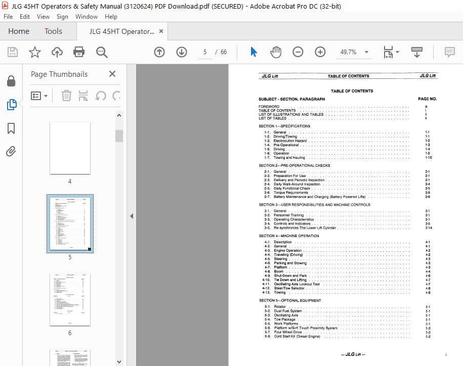 JLG 45HT Operators & Safety Manual (3120624) PDF Download ...