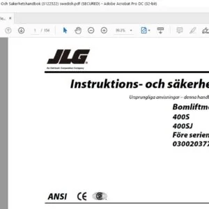 JLG Bomliftmodeller 400S 400SJ Instruktions- Och Sakerhetshandbok (3122522) - PDF DOWNLOAD (swedish)