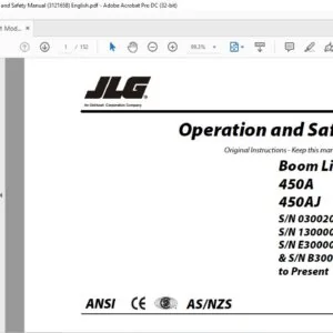 JLG Boom Lift Models 450A 450AJ Operation and Safety Manual (3121658)  - PDF DOWNLOAD (English)