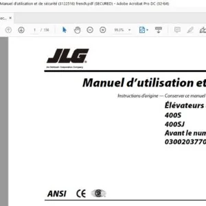 JLG Elevateur a Fleche Modeles 400S 400 SJ Manuel d'utilisation et de sécurité (3122516) - PDF DOWNLOAD ( french)