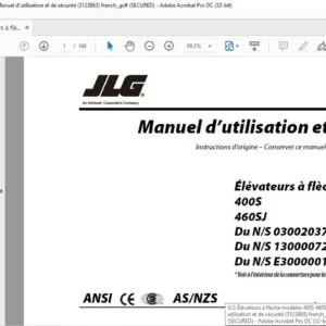 JLG Élévateurs à flèche modèles 400S 460SJ Manuel d’utilisation et de sécurité (3123863)  french