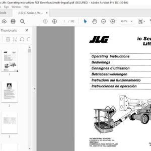 JLG IC Series Lifts Operating Instructions PDF- Download.(multi-lingual)