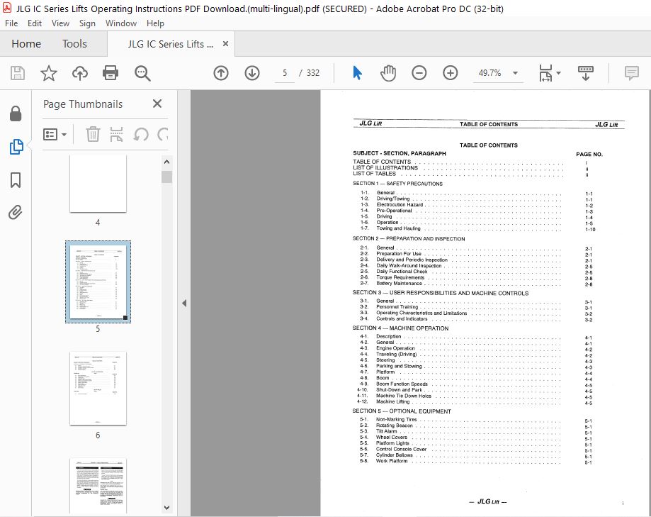 JLG IC Series Lifts Operating Instructions PDF- Download.(multi-lingual ...