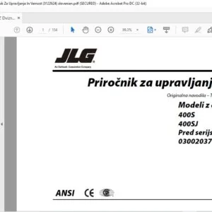 JLG Modeli Z Dvizno roko 400S 400SJ Prirocnik Za Upravljanje In Varnost (3122624)  - PDF DOWNLOAD (slovenian)