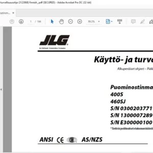 JLG Puominostinmallit 400S 460SJ Käyttö- ja turvallisuusohje (3123868)  - PDF DOWNLOAD (finnish)