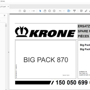 KRONE Big Pack 870 Big Pack 870 XC SPARE PARTS MANUAL - PDF DOWNLOAD