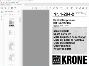 Krone KR 100, 125, 155 Baler Spare Parts Book Manual PDF Download