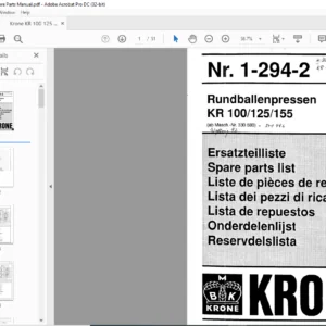 Krone KR 100 125 155 Spare Parts Manual - PDF DOWNLOAD