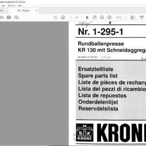Krone KR 130 Spare Parts Manual  - PDF DOWNLOAD