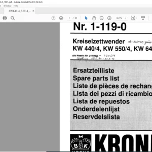 Krone KW 440/4, KW 550/4, KW 640/6 Spare Parts Manual - PDF DOWNLOAD