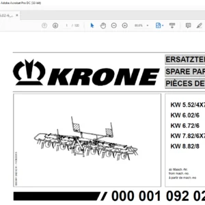 Krone KW 5.52/4X7 6.02/6 6.72/6 7.82/6X7 8.82/8 Spare Parts Manual - PDF DOWNLOAD