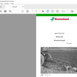 Kverneland AD Mounted Plough Spare Parts List Manual - PDF DOWNLOAD