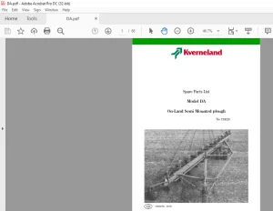 Kverneland DA On-Land Semi Mounted Plough Spare Parts List Manual - PDF DOWNLOAD