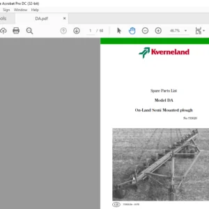 Kverneland DA On-Land Semi Mounted Plough Spare Parts List Manual - PDF DOWNLOAD