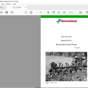 Kverneland EO LO Mounted Reversible Plough Spare Parts List Manual