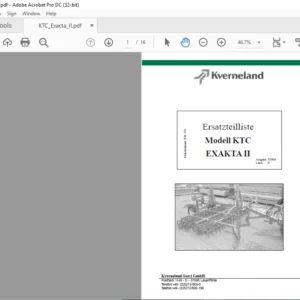 Kverneland KTU EXAKTA II Ersatzteilliste Spare Parts Manual - PDF DOWNLOAD (GERMAN)