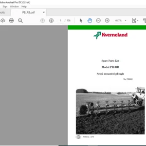 Kverneland PB RB Semi Mounted Plough Spare Parts Manual - PDF DOWNLOAD