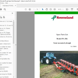 Kverneland PG RG Semi Mounted Plough Spare Parts Manual - PDF DOWNLOAD